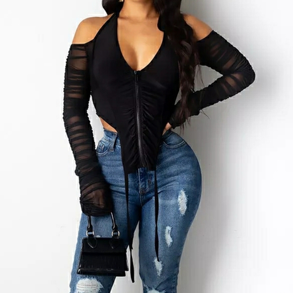 Tops - Stacked Long Sleeve Halter Top